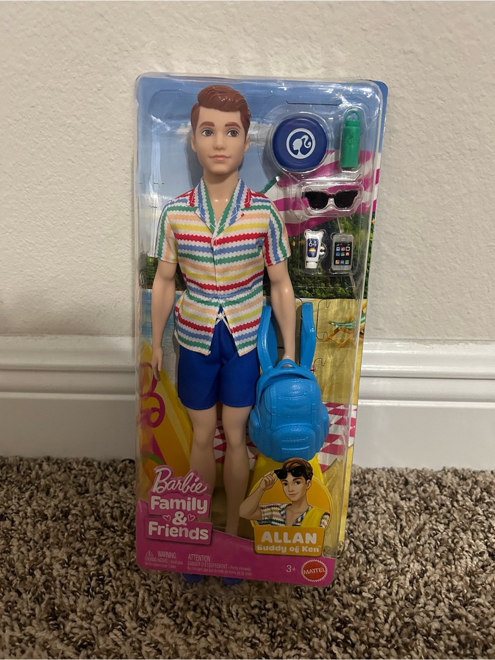 Barbie Allan Doll in Rainbow Striped Shirt with Blue Backpack